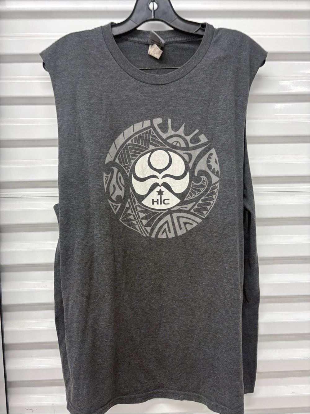 HIC Men's Gray Crew Neck Graphic Logo Print Sleeveless T-Shirt XL